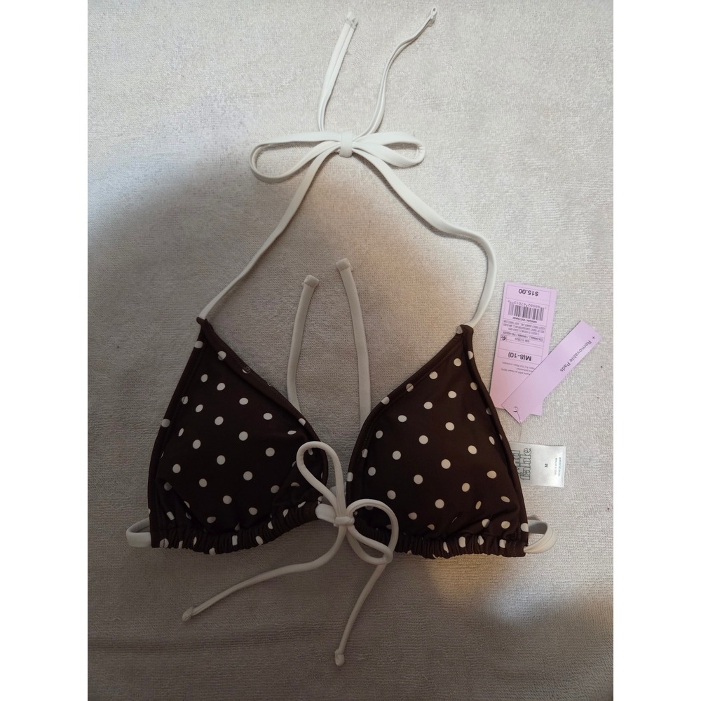 Wild Fable Brown Polka Dot Triangle Bikini Top Women Medium NWT Halter Swimwear